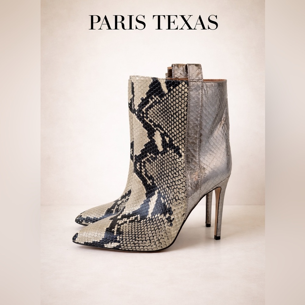 Paris Texas Belle Snakeskin Effect Ankle Boots Pointed Toe100mm Heel Made  Italy